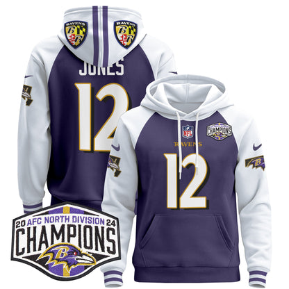 Baltimore Ravens 2024 AFC North Division Champions Patch Pullover Hoodie V2 - All Stitched