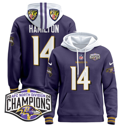 Baltimore Ravens 2024 AFC North Division Champions Patch Pullover Hoodie V2 - All Stitched