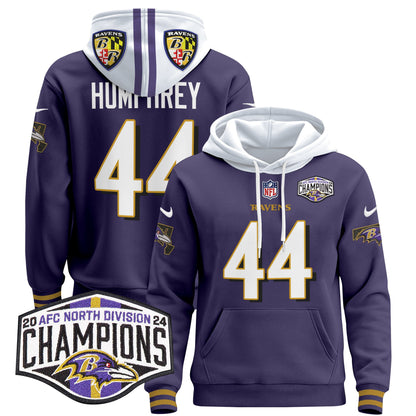 Baltimore Ravens 2024 AFC North Division Champions Patch Pullover Hoodie V2 - All Stitched