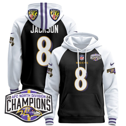 Baltimore Ravens 2024 AFC North Division Champions Patch Pullover Hoodie V2 - All Stitched