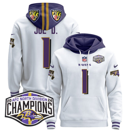 Baltimore Ravens 2024 AFC North Division Champions Patch Pullover Hoodie V2 - All Stitched