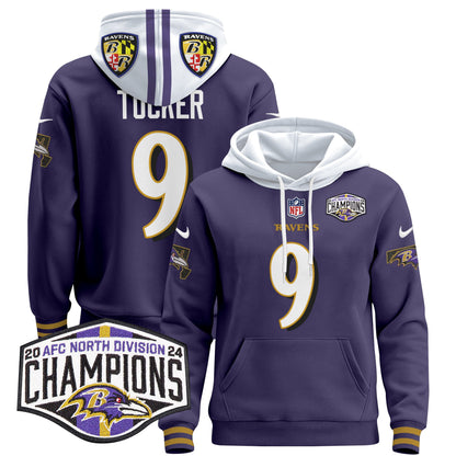 Baltimore Ravens 2024 AFC North Division Champions Patch Pullover Hoodie V2 - All Stitched