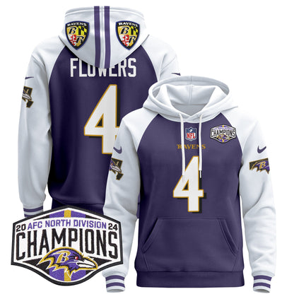 Baltimore Ravens 2024 AFC North Division Champions Patch Pullover Hoodie V2 - All Stitched