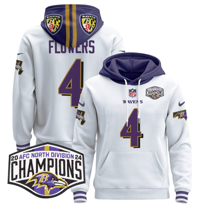 Baltimore Ravens 2024 AFC North Division Champions Patch Pullover Hoodie V2 - All Stitched