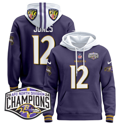 Baltimore Ravens 2024 AFC North Division Champions Patch Pullover Hoodie V2 - All Stitched