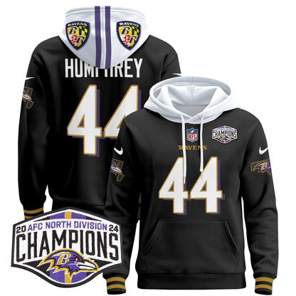 Baltimore Ravens 2024 AFC North Division Champions Patch Pullover Hoodie V2 - All Stitched