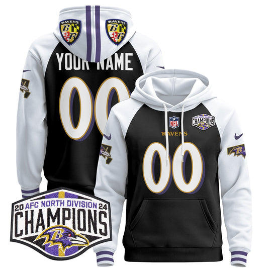 Baltimore Ravens 2024 AFC North Division Champions Patch Custom Pullover Hoodie V2 - All Stitched