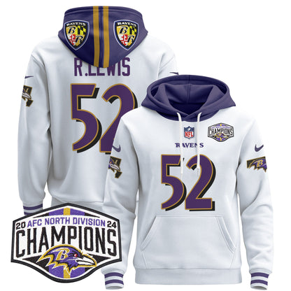 Baltimore Ravens 2024 AFC North Division Champions Patch Pullover Hoodie V2 - All Stitched