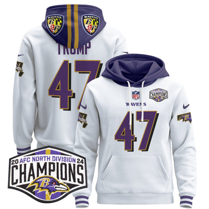 Baltimore Ravens 2024 AFC North Division Champions Patch Pullover Hoodie V2 - All Stitched