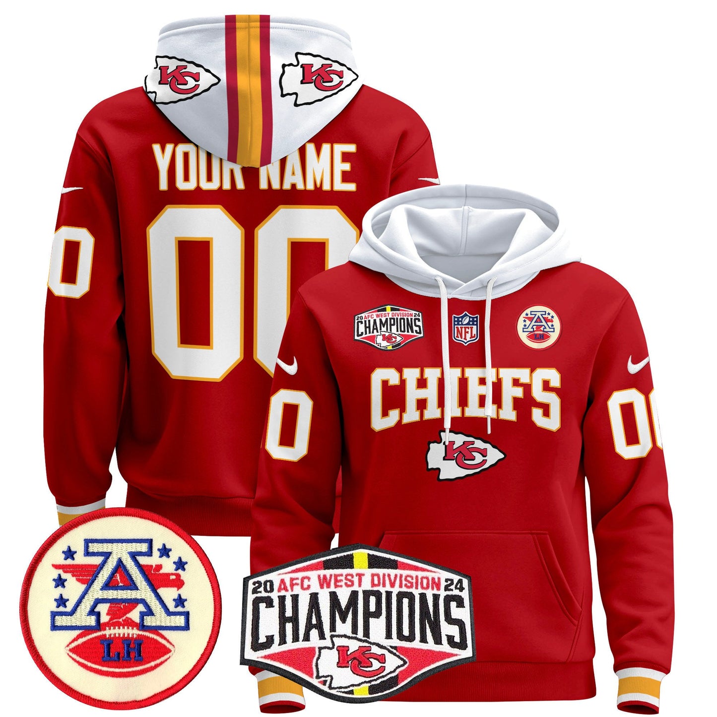 Kansas City Chiefs 2024 AFC West Division Champions Custom Pullover Hoodie - All Stitched