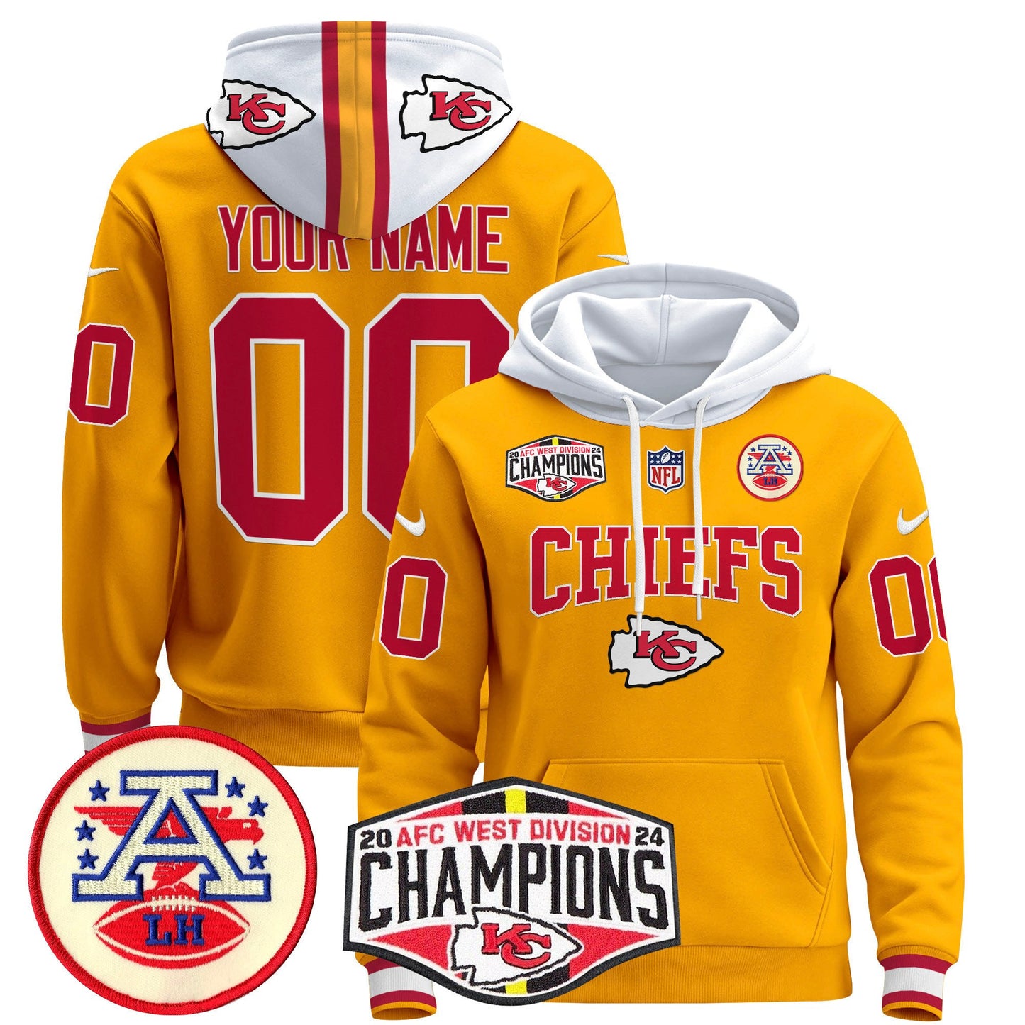 Kansas City Chiefs 2024 AFC West Division Champions Custom Pullover Hoodie - All Stitched