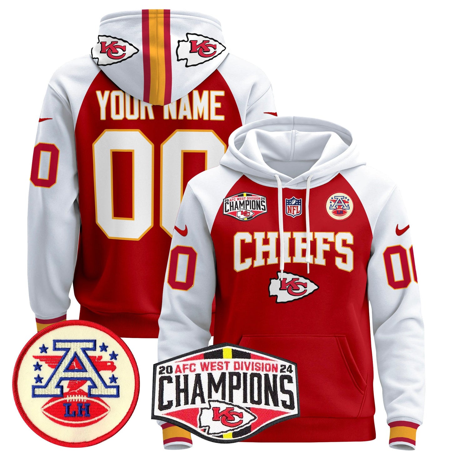 Kansas City Chiefs 2024 AFC West Division Champions Custom Pullover Hoodie - All Stitched