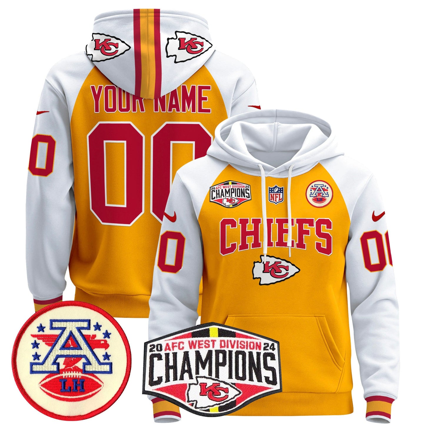 Kansas City Chiefs 2024 AFC West Division Champions Custom Pullover Hoodie - All Stitched