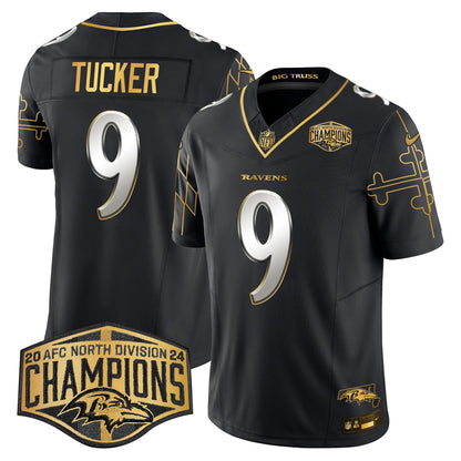 Ravens Maryland Flag Map 2024 AFC North Division Champions Patch Gold Vapor Limited Jersey - All Stitched