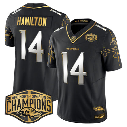 Ravens Maryland Flag Map 2024 AFC North Division Champions Patch Gold Vapor Limited Jersey - All Stitched