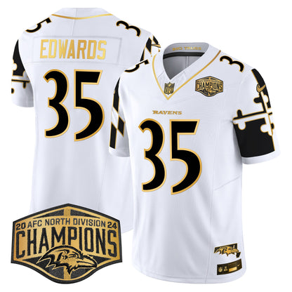 Ravens Maryland Flag Map 2024 AFC North Division Champions Patch Gold Vapor Limited Jersey - All Stitched