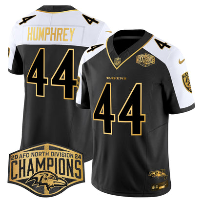 Ravens Maryland Flag Map 2024 AFC North Division Champions Patch Gold Vapor Limited Jersey - All Stitched