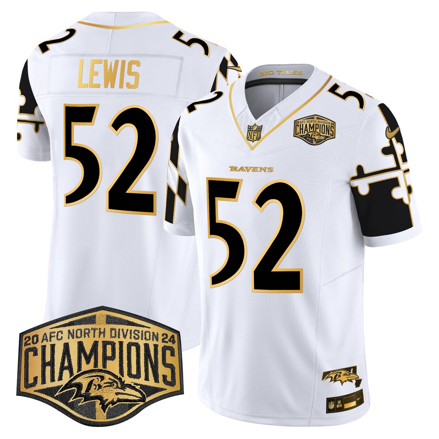 Ravens Maryland Flag Map 2024 AFC North Division Champions Patch Gold Vapor Limited Jersey - All Stitched