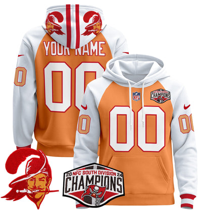 Tampa Bay Buccaneers Creamsicle 2024 NFC South Division Champions Patch Custom Pullover Hoodie - All Stitched