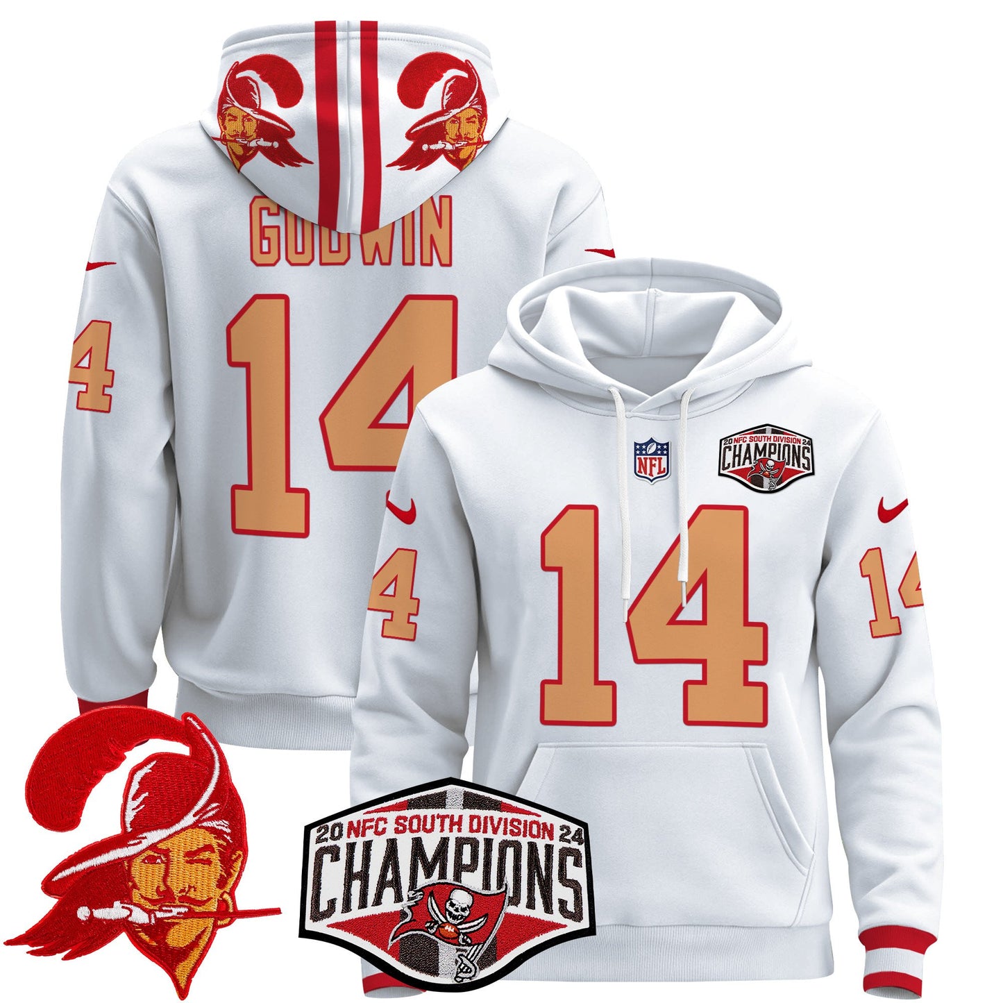 Tampa Bay Buccaneers Creamsicle 2024 NFC South Division Champions Patch Pullover Hoodie - All Stitched