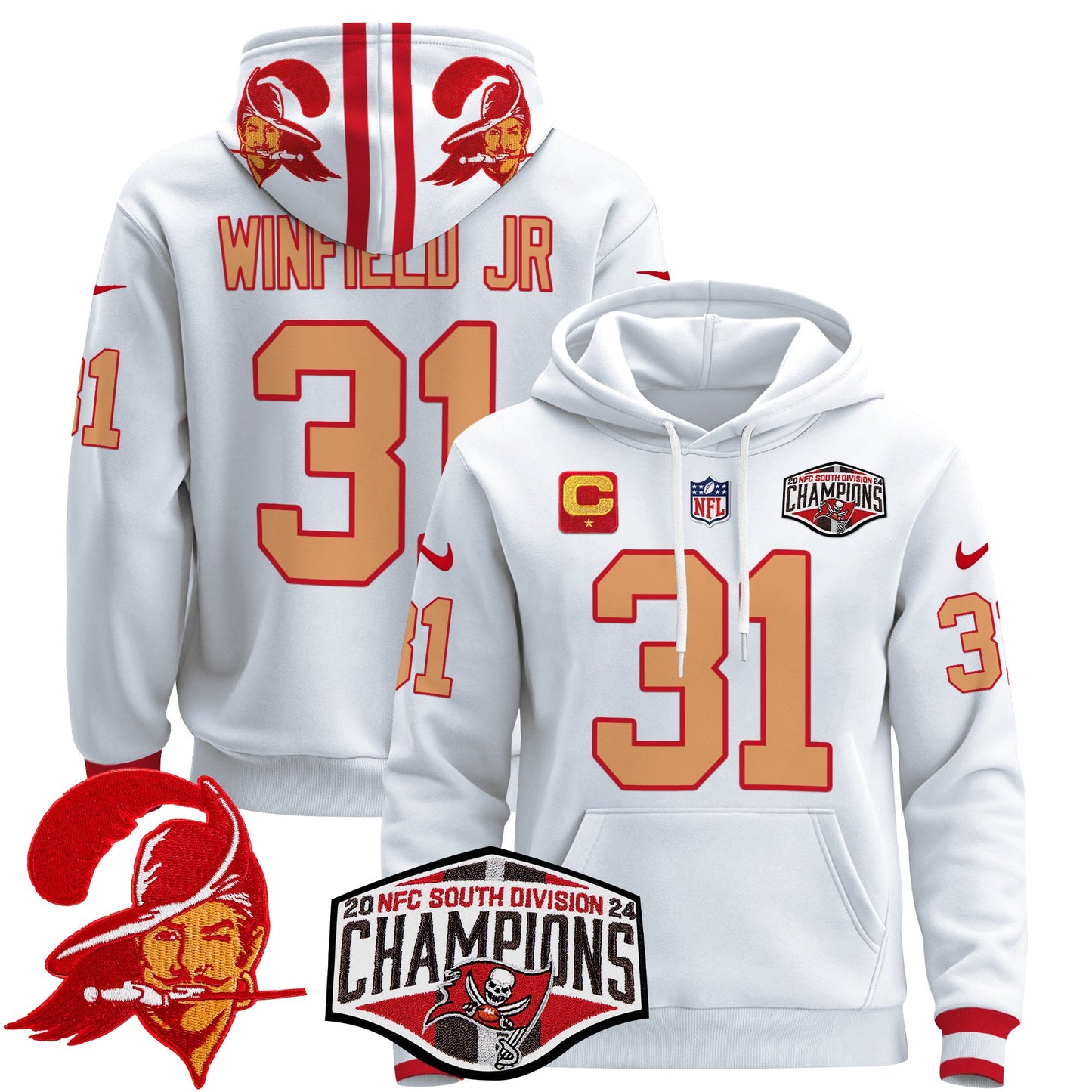 Tampa Bay Buccaneers Creamsicle 2024 NFC South Division Champions Patch Pullover Hoodie - All Stitched