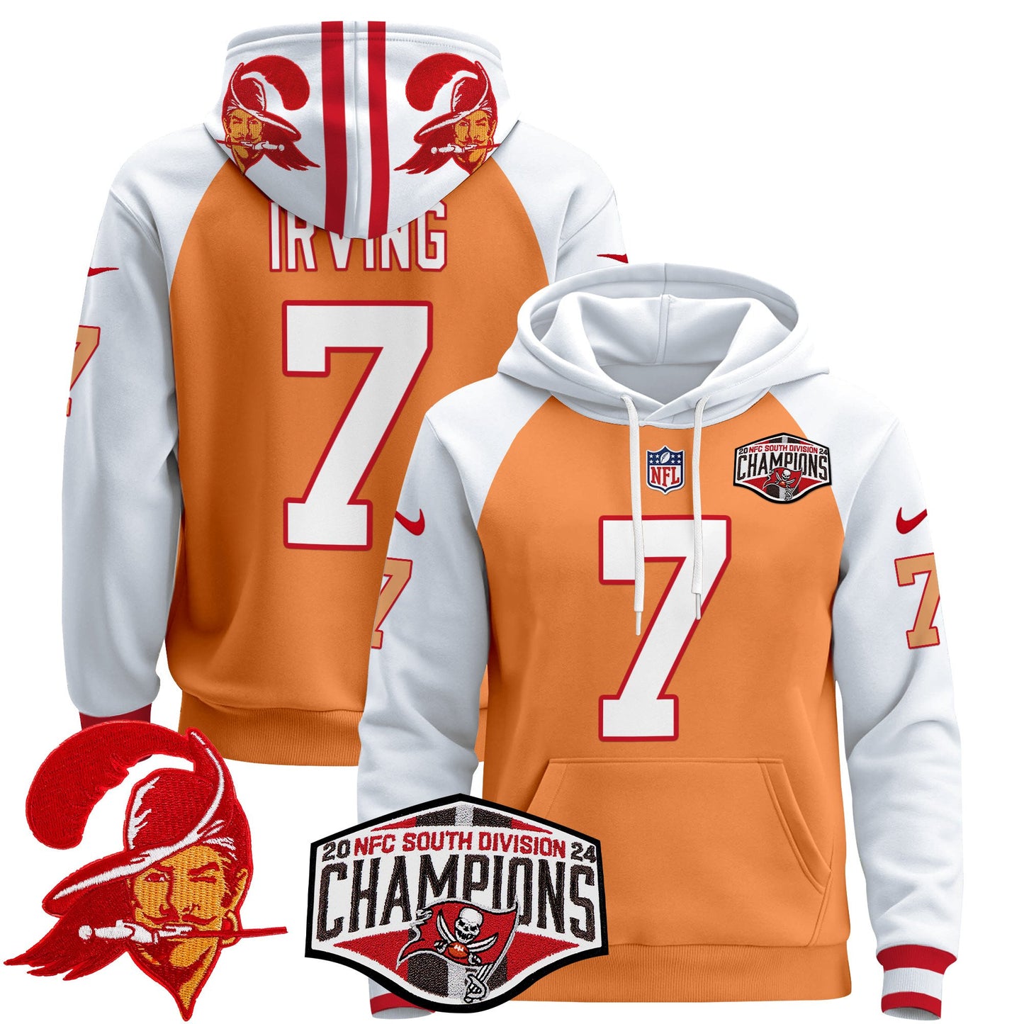 Tampa Bay Buccaneers Creamsicle 2024 NFC South Division Champions Patch Pullover Hoodie - All Stitched