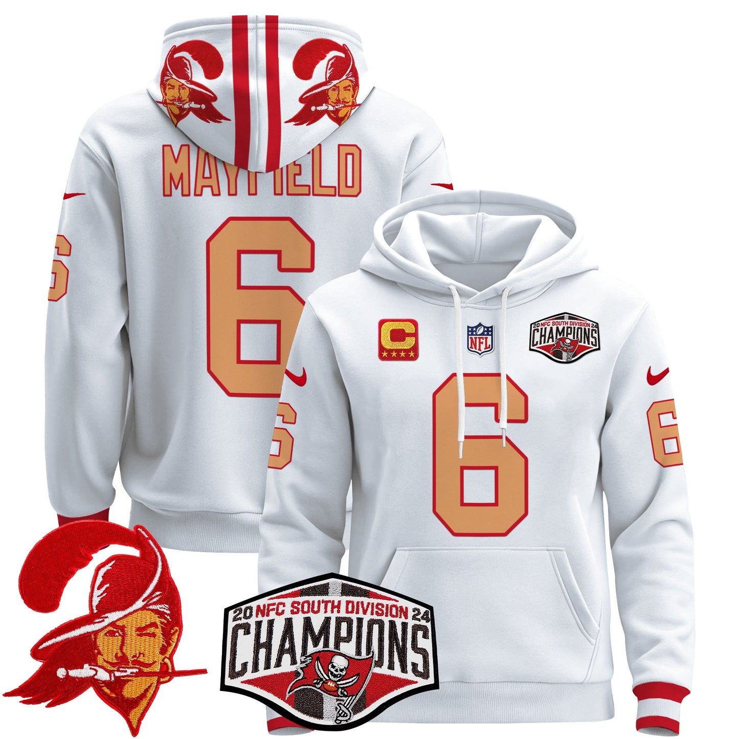 Tampa Bay Buccaneers Creamsicle 2024 NFC South Division Champions Patch Pullover Hoodie - All Stitched