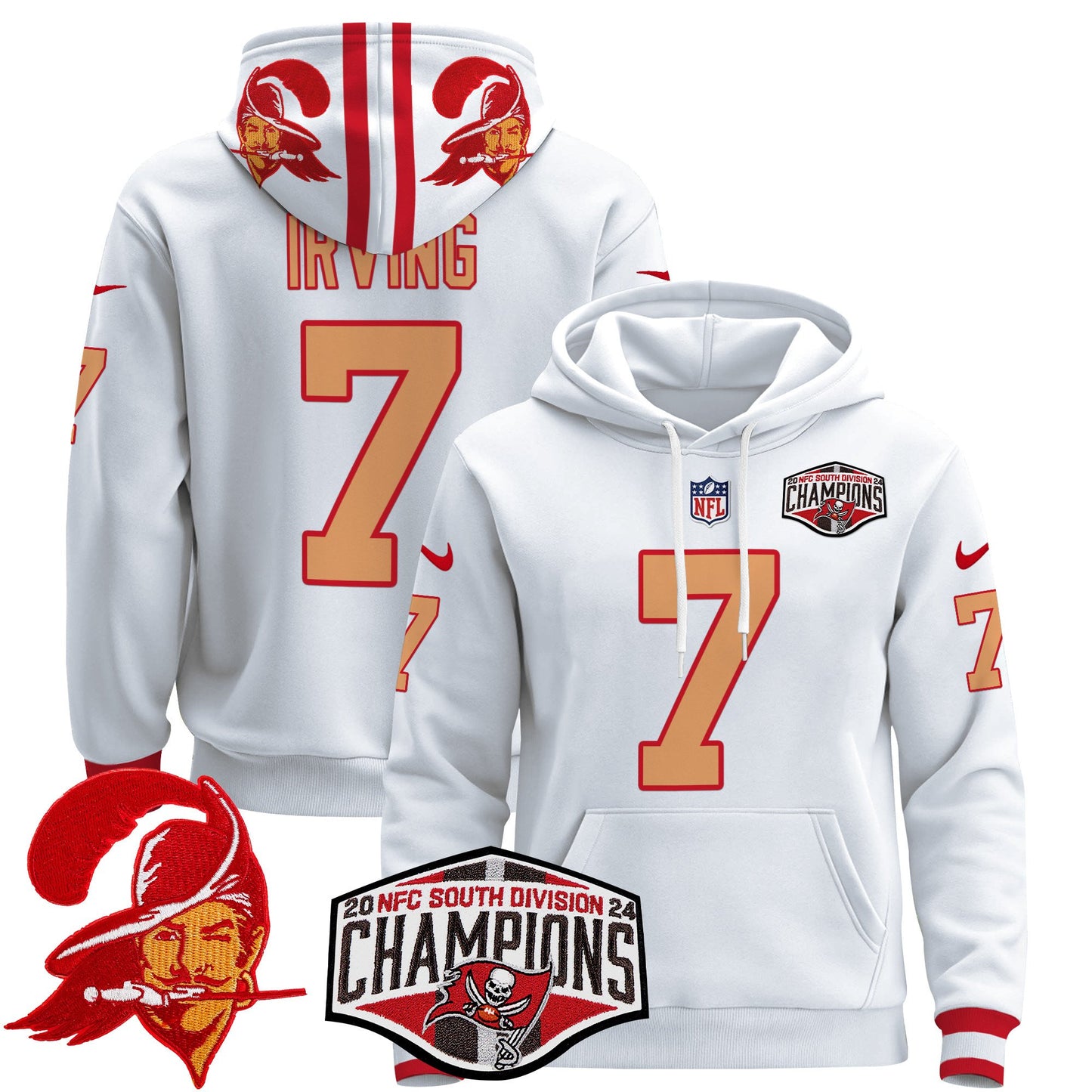 Tampa Bay Buccaneers Creamsicle 2024 NFC South Division Champions Patch Pullover Hoodie - All Stitched