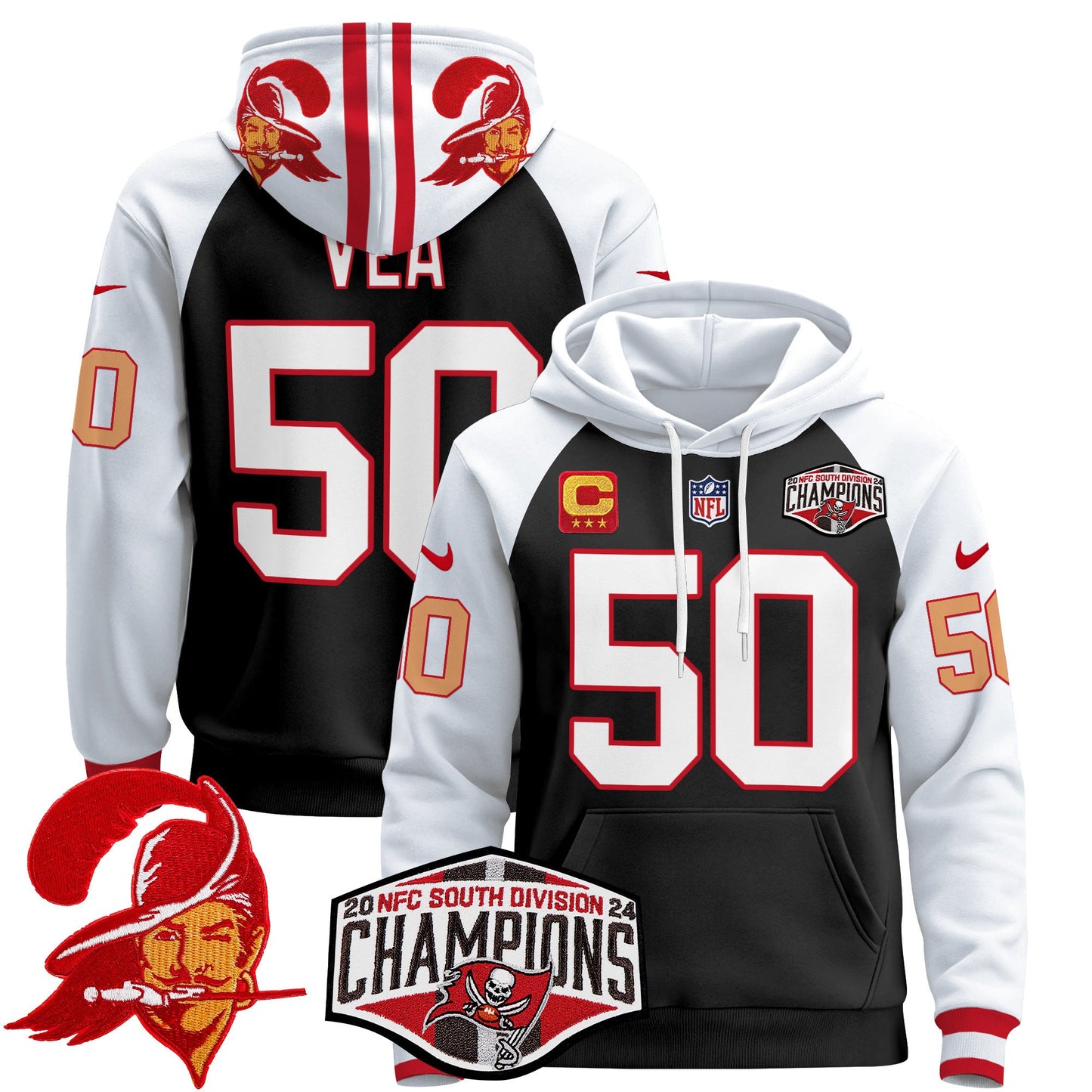 Tampa Bay Buccaneers Creamsicle 2024 NFC South Division Champions Patch Pullover Hoodie - All Stitched