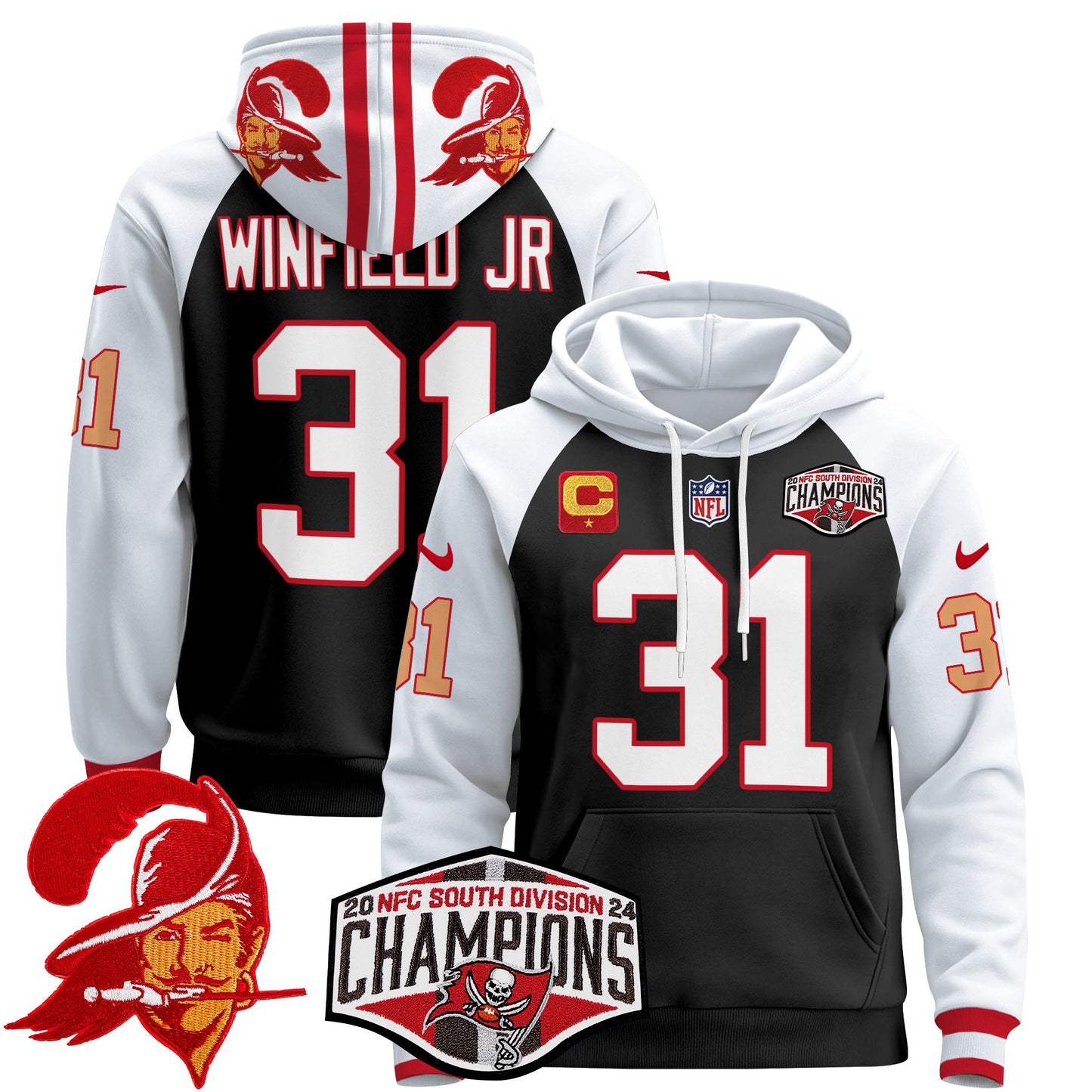 Tampa Bay Buccaneers Creamsicle 2024 NFC South Division Champions Patch Pullover Hoodie - All Stitched