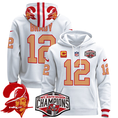 Tampa Bay Buccaneers Creamsicle 2024 NFC South Division Champions Patch Pullover Hoodie - All Stitched