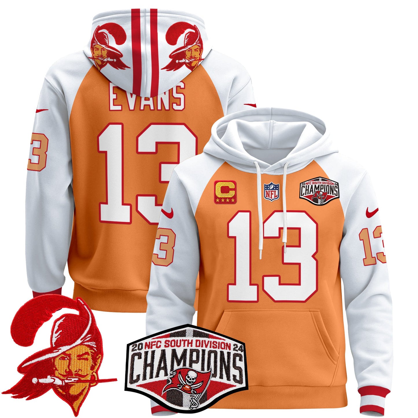 Tampa Bay Buccaneers Creamsicle 2024 NFC South Division Champions Patch Pullover Hoodie - All Stitched