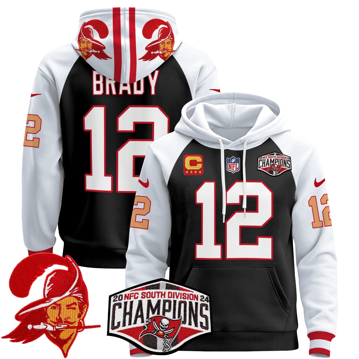 Tampa Bay Buccaneers Creamsicle 2024 NFC South Division Champions Patch Pullover Hoodie - All Stitched