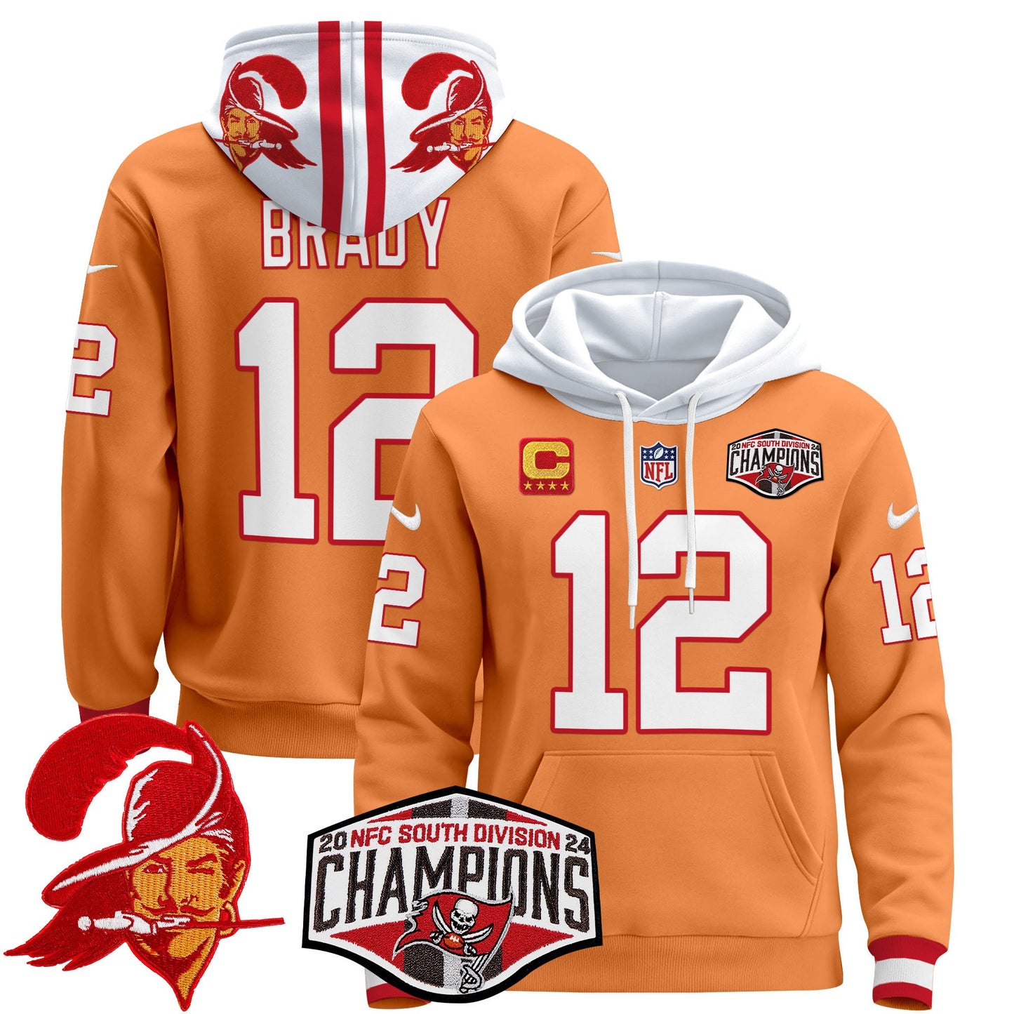 Tampa Bay Buccaneers Creamsicle 2024 NFC South Division Champions Patch Pullover Hoodie - All Stitched