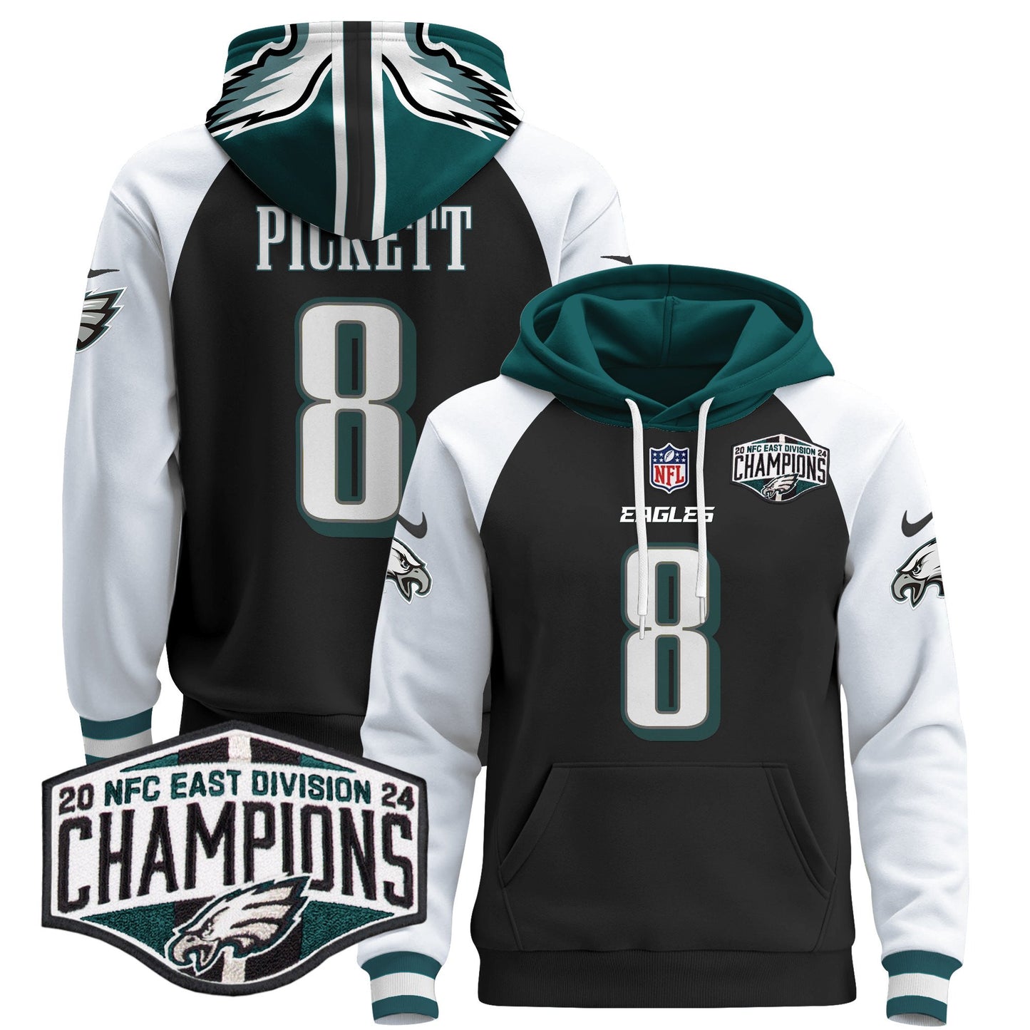 Eagles 2024 NFC East Division Champions Patch Pullover Hoodie - All Stitched