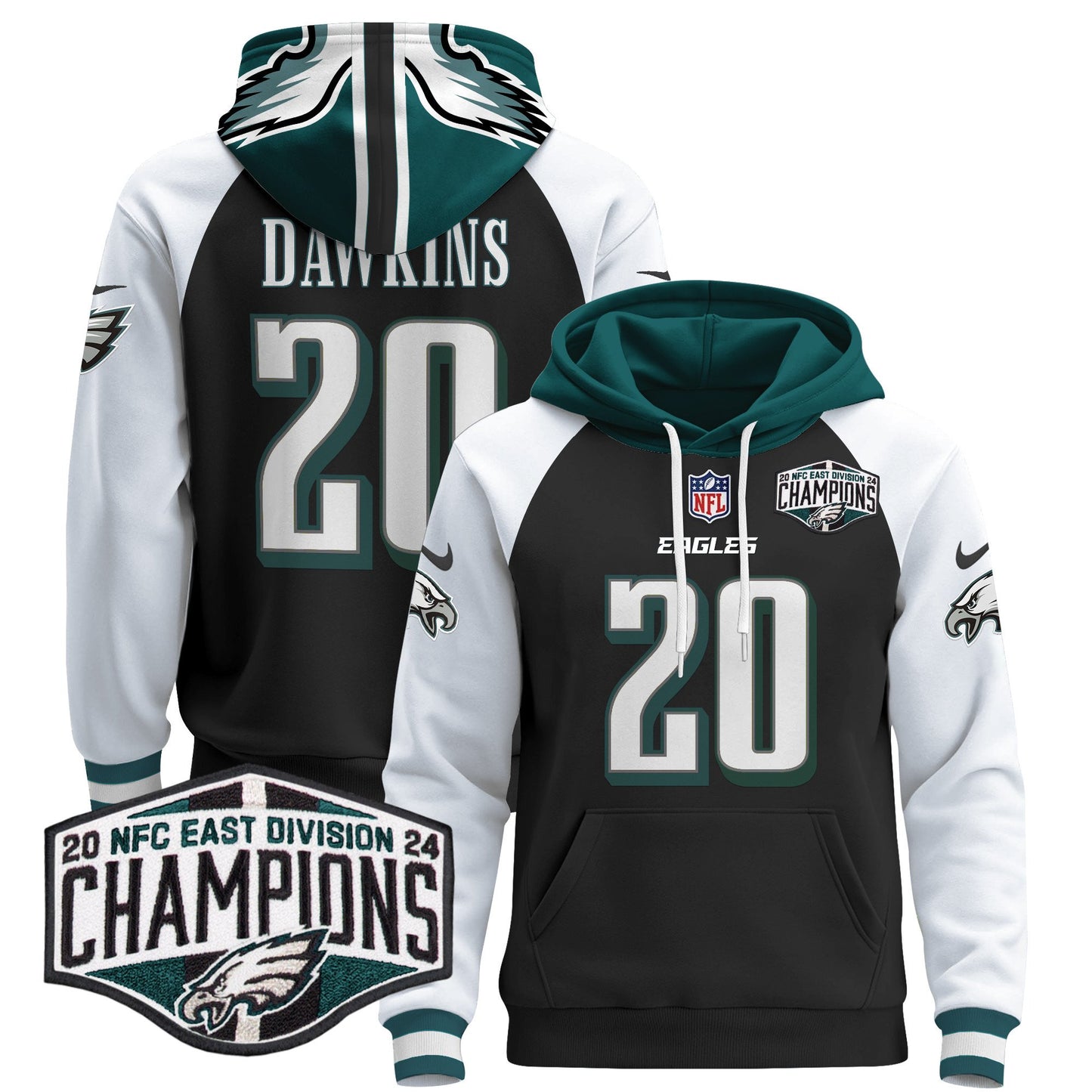 Eagles 2024 NFC East Division Champions Patch Pullover Hoodie - All Stitched