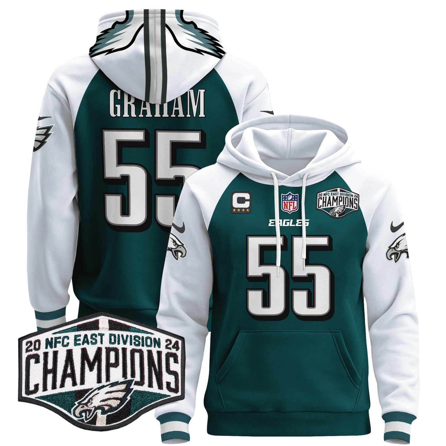 Eagles 2024 NFC East Division Champions Patch Pullover Hoodie - All Stitched