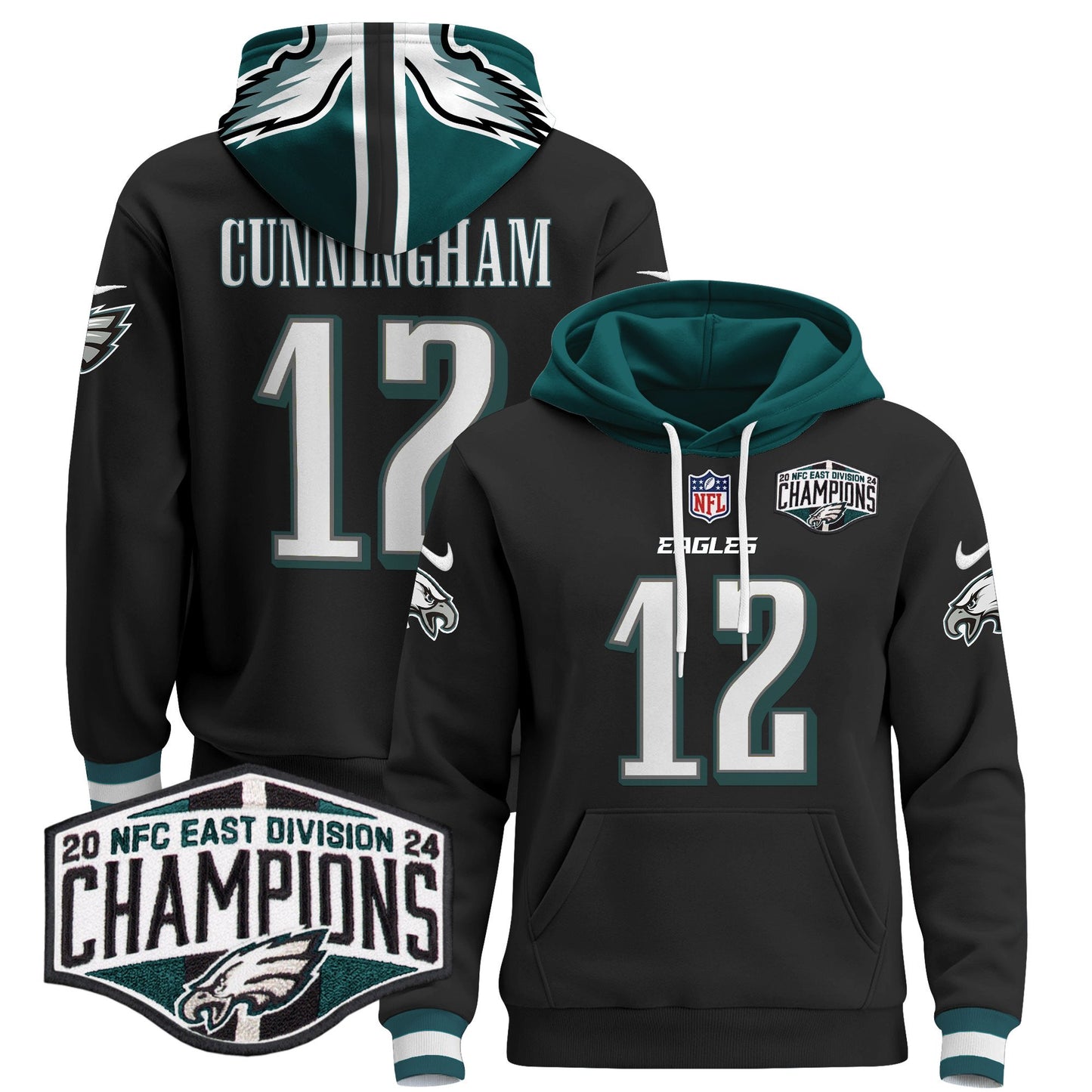 Eagles 2024 NFC East Division Champions Patch Pullover Hoodie - All Stitched