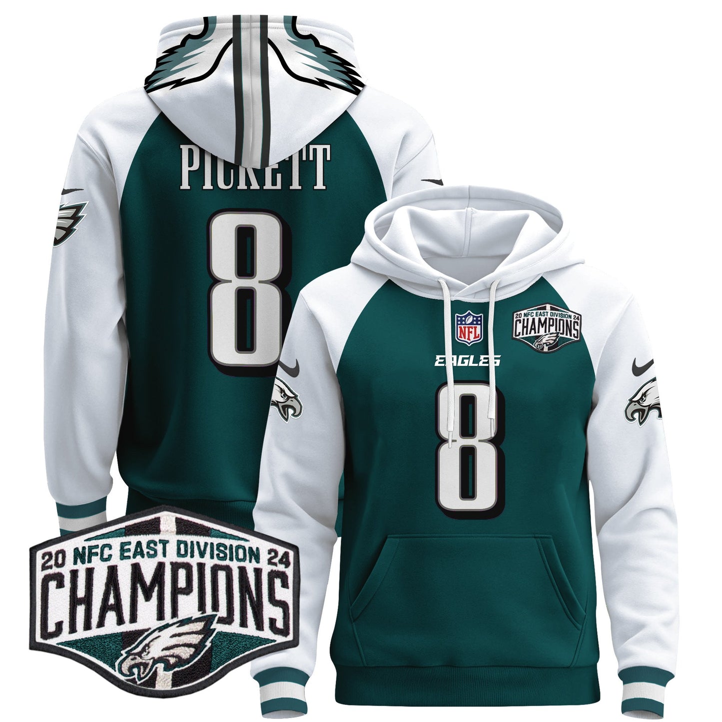 Eagles 2024 NFC East Division Champions Patch Pullover Hoodie - All Stitched