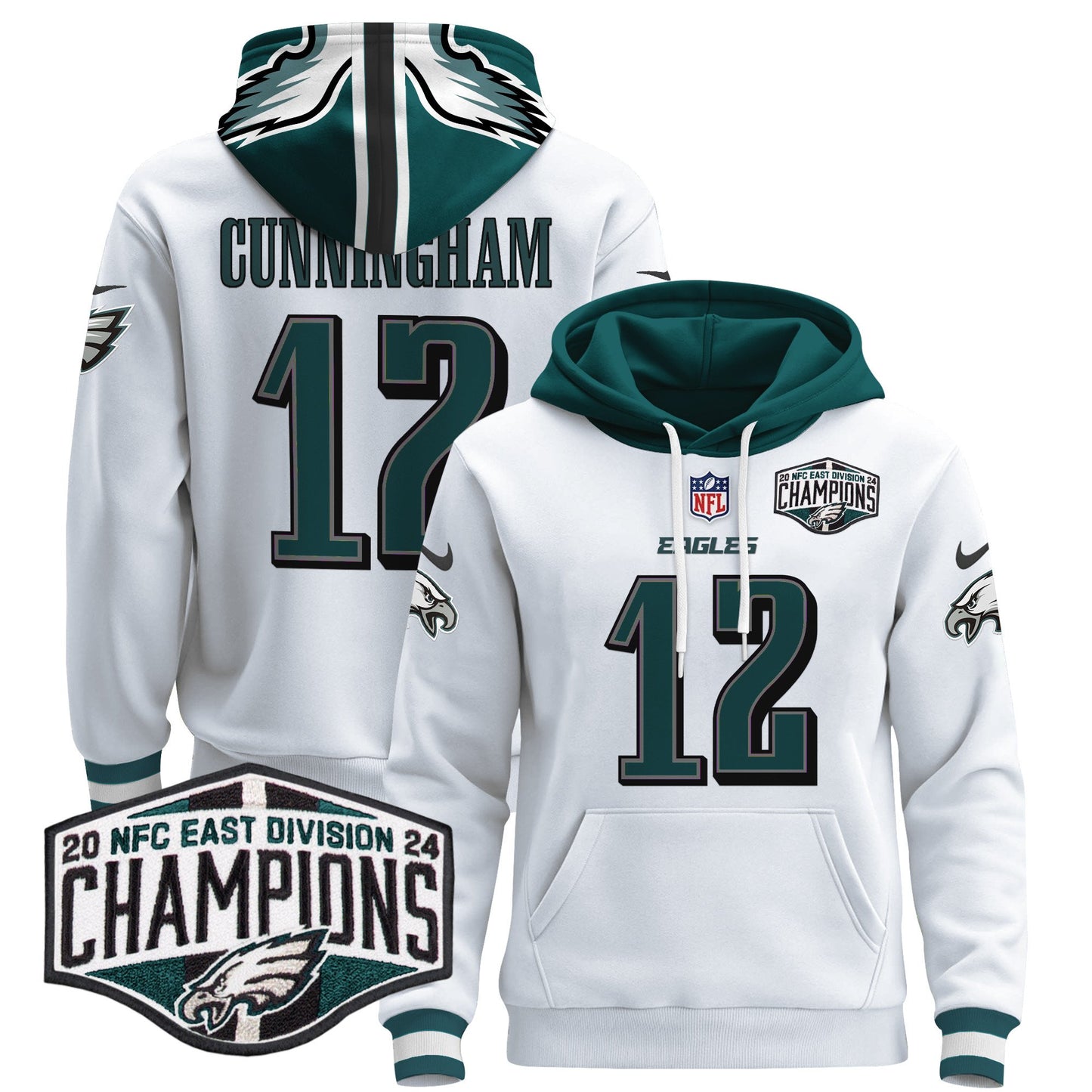 Eagles 2024 NFC East Division Champions Patch Pullover Hoodie - All Stitched