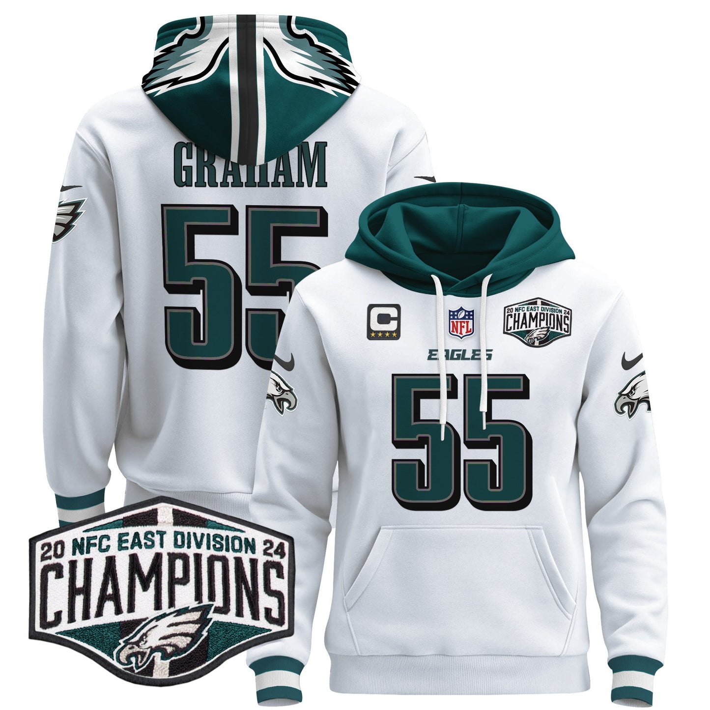 Eagles 2024 NFC East Division Champions Patch Pullover Hoodie - All Stitched