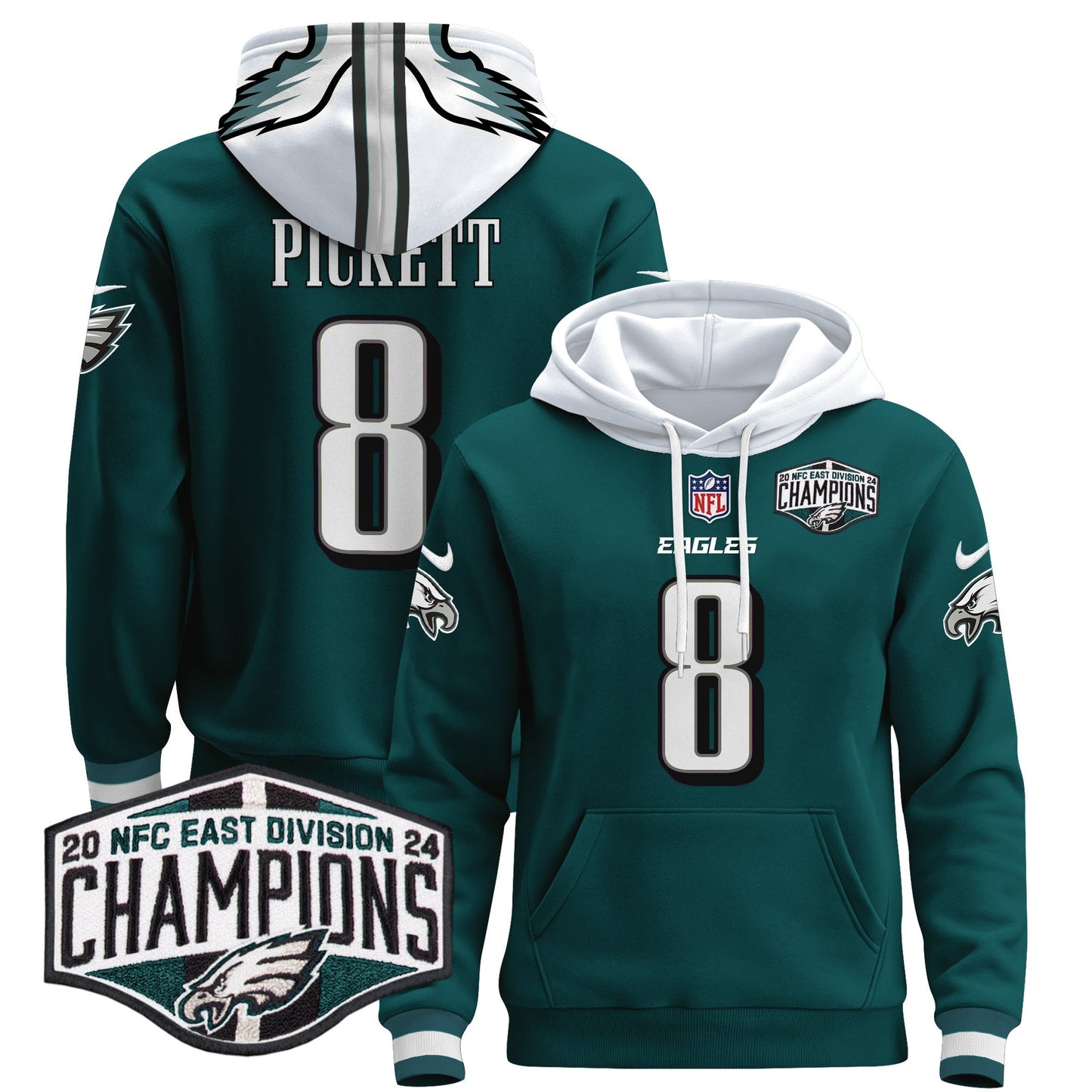 Eagles 2024 NFC East Division Champions Patch Pullover Hoodie - All Stitched