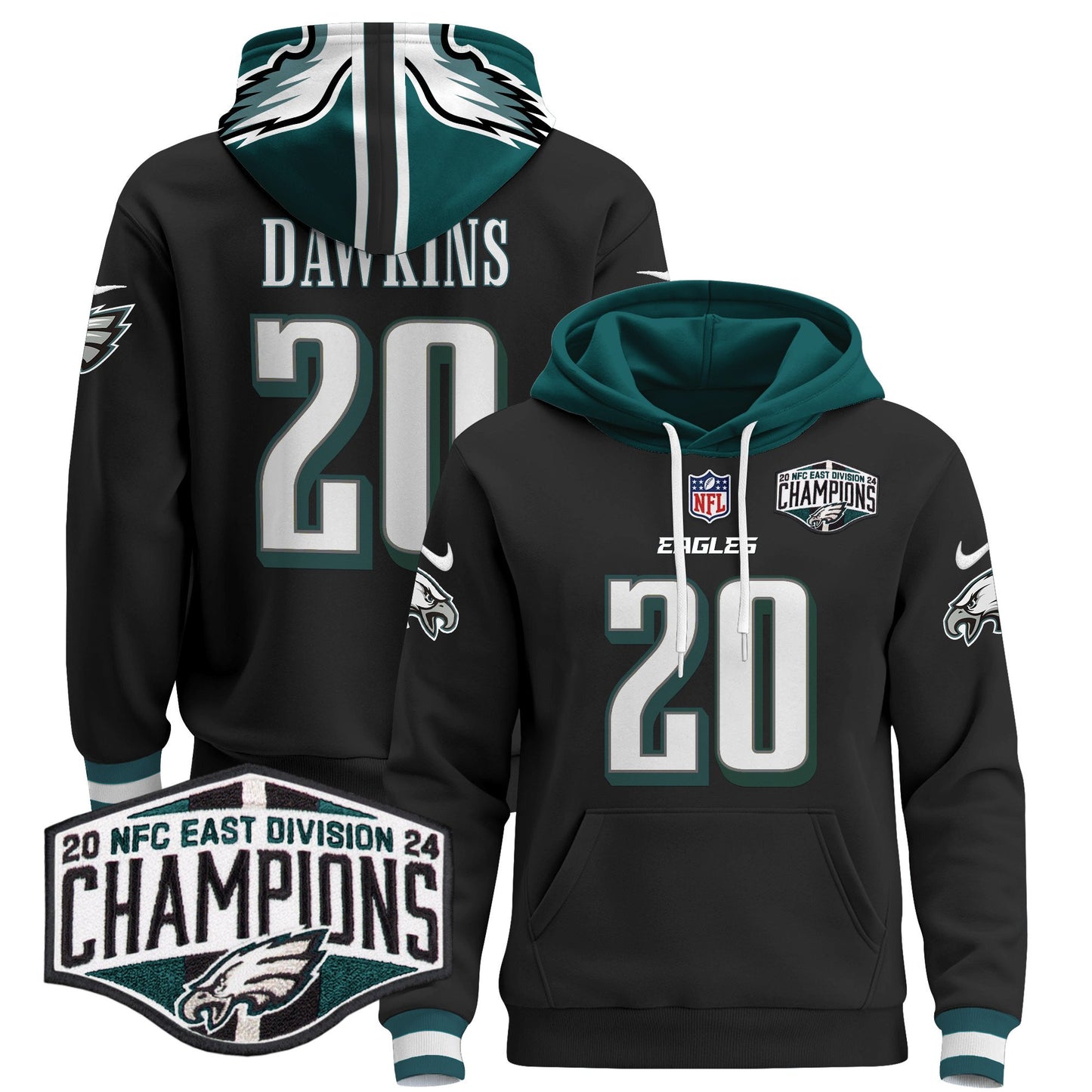 Eagles 2024 NFC East Division Champions Patch Pullover Hoodie - All Stitched