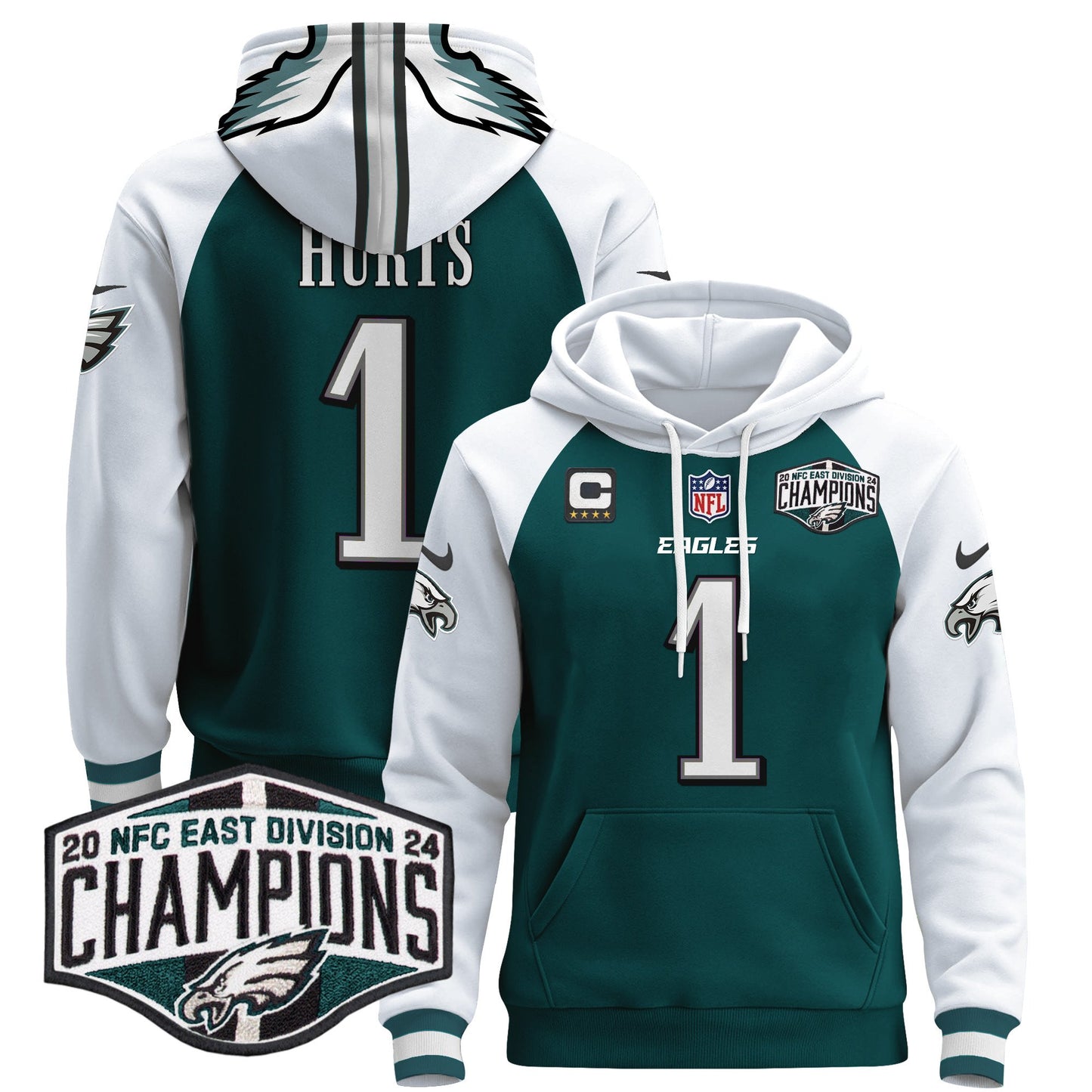 Eagles 2024 NFC East Division Champions Patch Pullover Hoodie - All Stitched