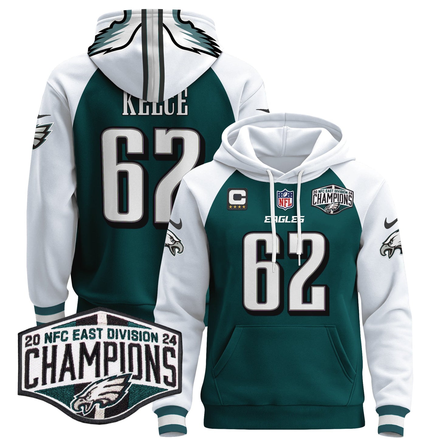 Eagles 2024 NFC East Division Champions Patch Pullover Hoodie - All Stitched