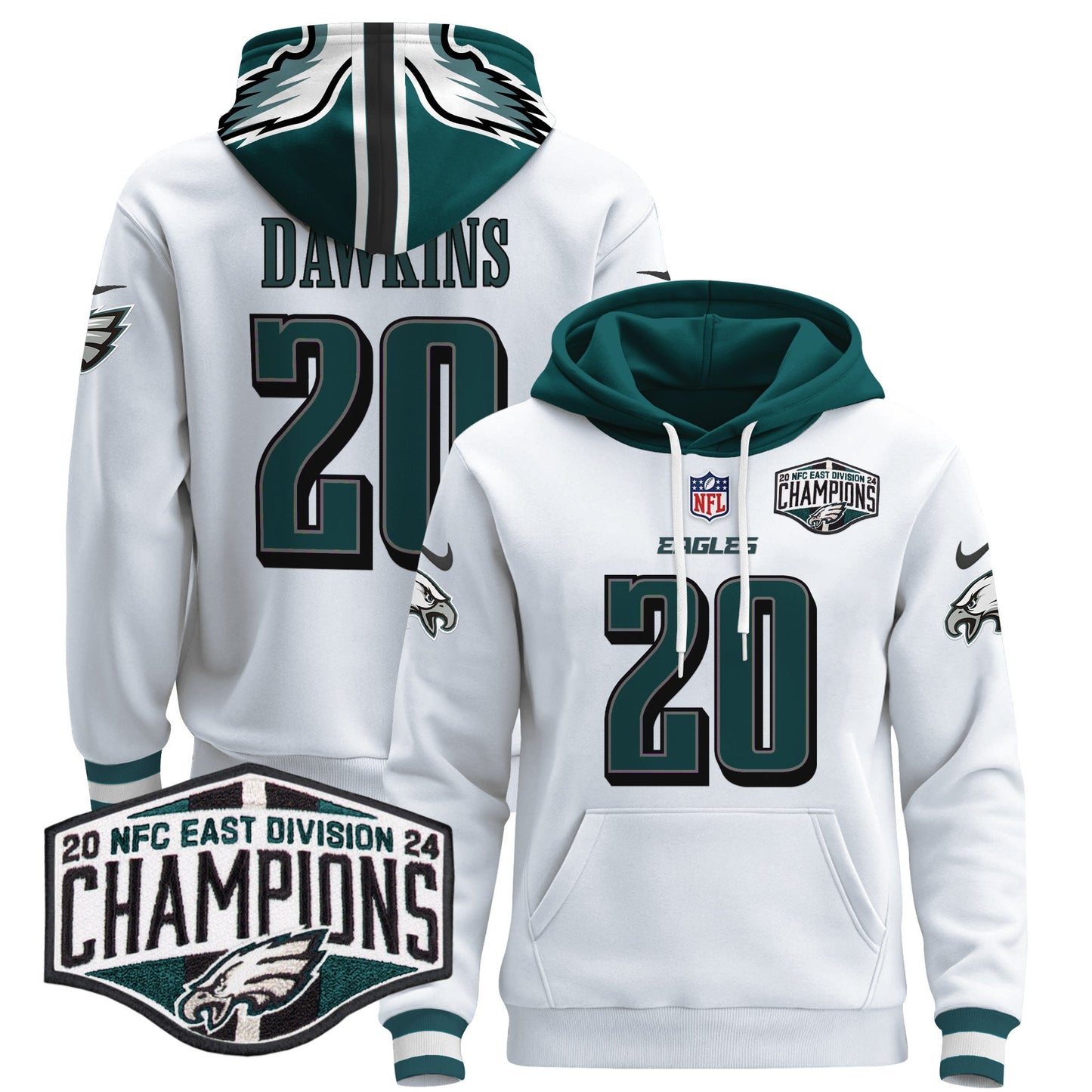 Eagles 2024 NFC East Division Champions Patch Pullover Hoodie - All Stitched