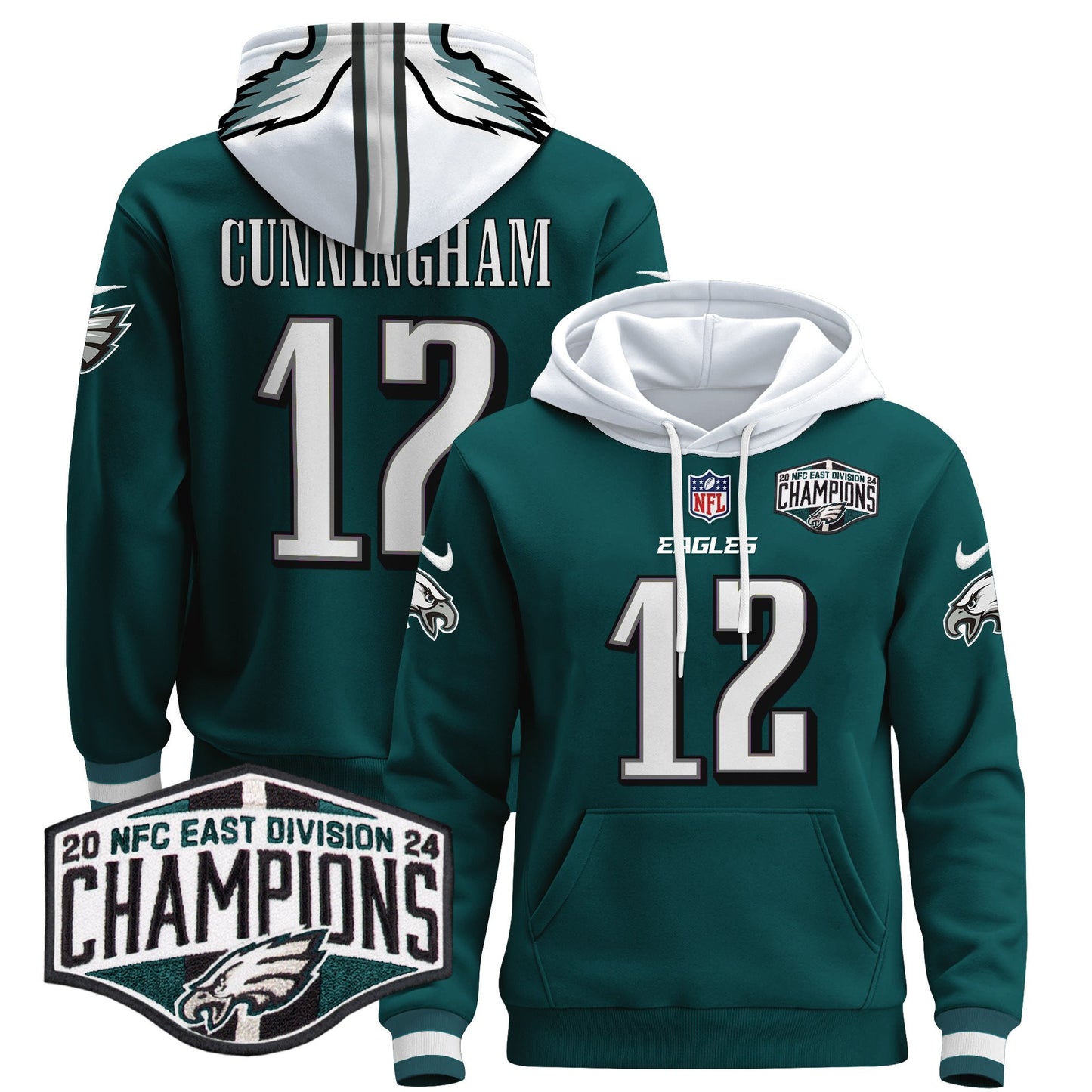 Eagles 2024 NFC East Division Champions Patch Pullover Hoodie - All Stitched