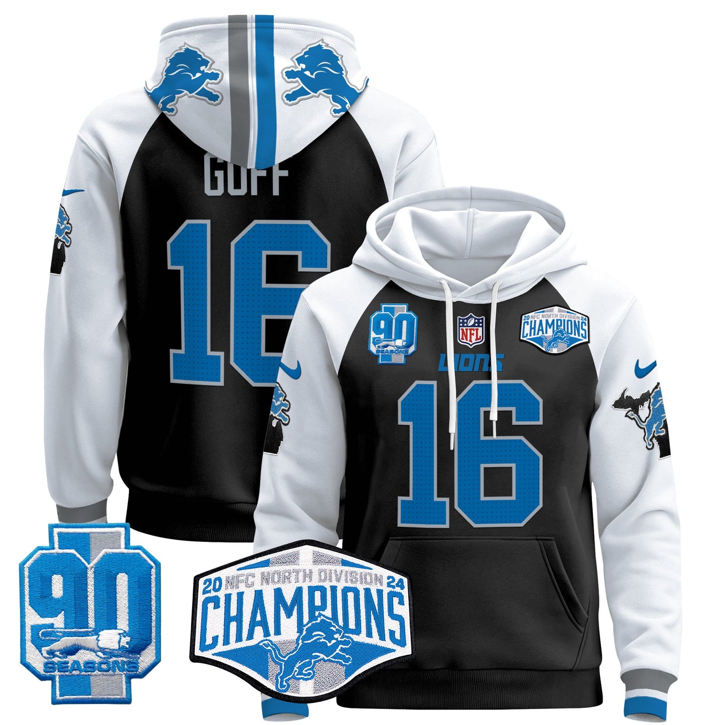 Detroit Lions 2024 NFC North Division Champions Patch Pullover Hoodie - All Stitched