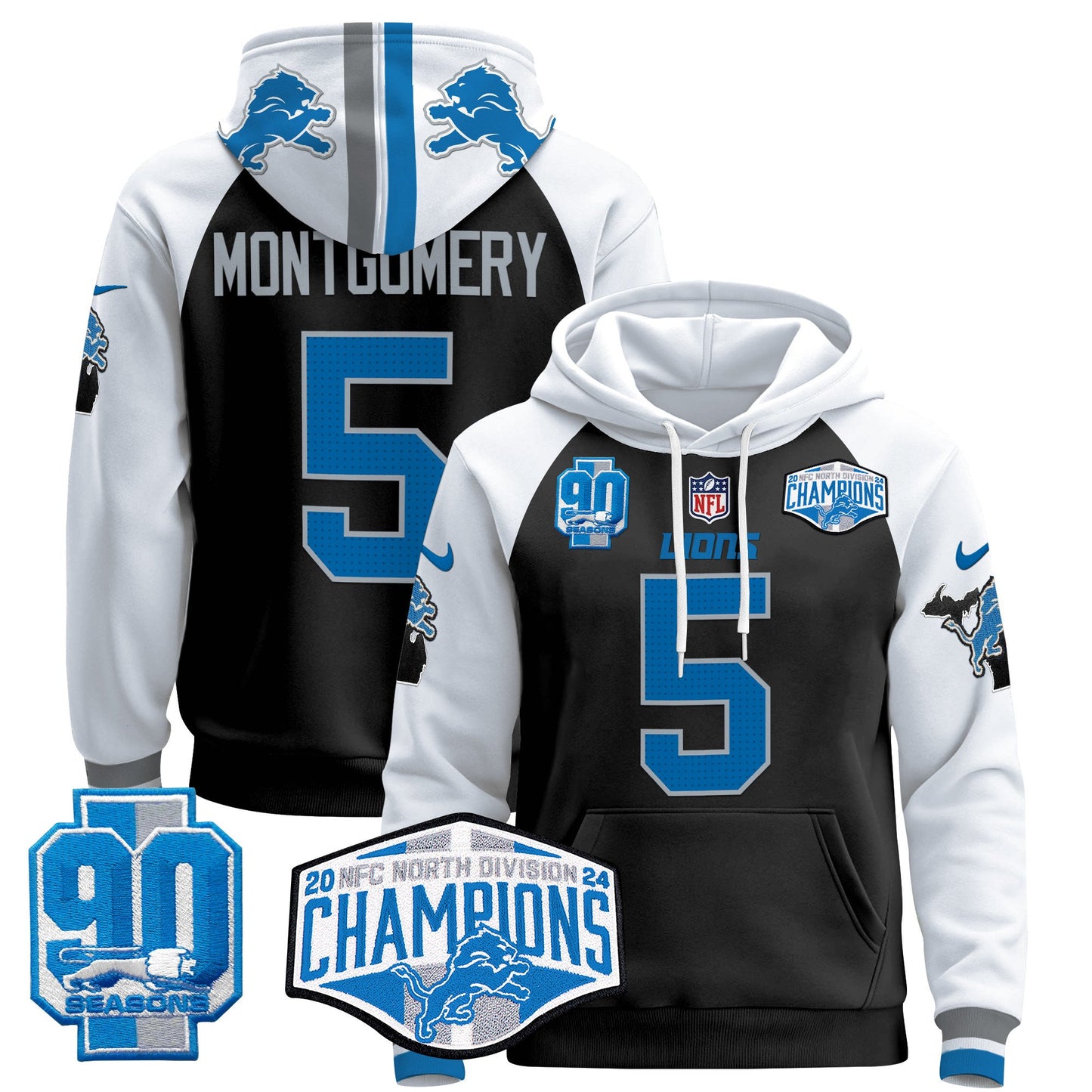 Detroit Lions 2024 NFC North Division Champions Patch Pullover Hoodie - All Stitched