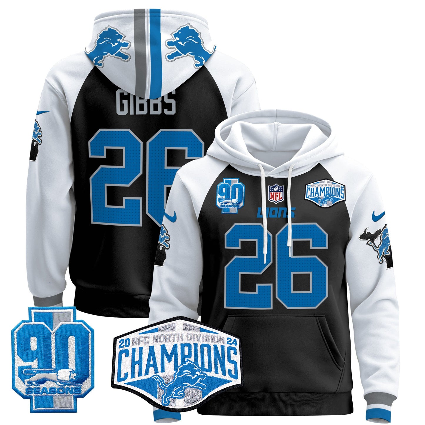 Detroit Lions 2024 NFC North Division Champions Patch Pullover Hoodie - All Stitched